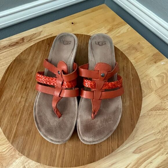 UGG AUSTRALIA MADDIE CORK WEDGE STRAPY THONG SANDALS IN FIRE OPAL SIZE 8 - Picture 6 of 9